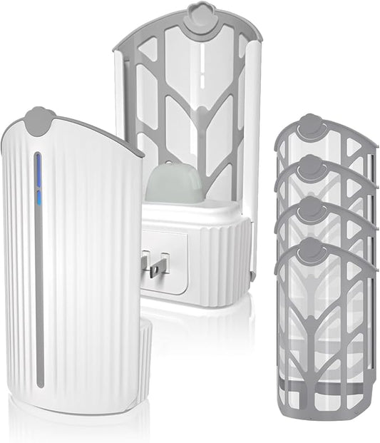 Flying Insect Trap, Fruit Fly Trap Plug in Indoor Bug Catcher with 4 Refill for Gnats, Moths, House & Fruit Flies - Refill Compatible with ZevoM364A/Max (1 Devices + 4 Refills)