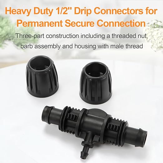 12 Pcs Barbed Tee 1/2 Inch To 1/4 Inch Irrigation Tubing Fittings, 1/2 Inch(1/2" ID x 0.65" OD) To 1/4 Inch Irrigation Adapter 16mm Hose Locked T Reducer To 1/4" Water Line Connection