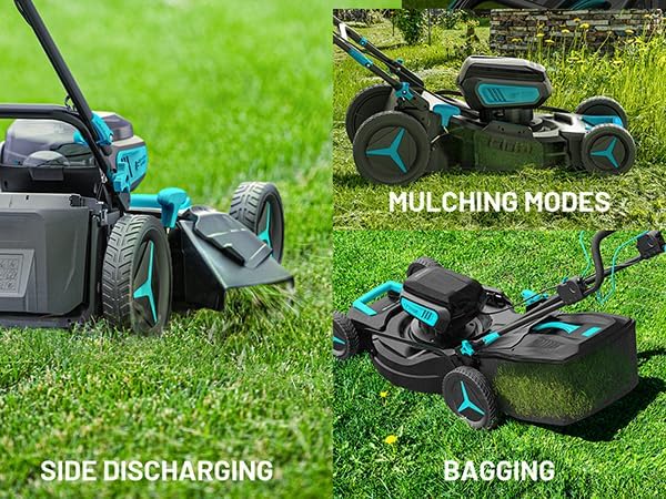 2 * 20V 21 inch Self-Propelled Lawn Mower Cordless, 3-in-1 Brushless Electric Lawn Mower with 6-Position Cutting Height Adjustment, 2 * 8.0Ah Battery & Dual Charger Included