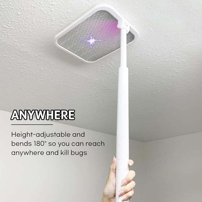 Banu Electric Fly Swatter Bug Zapper Racket, 180-Degree Folding, Adjustable 2-in-1 Mosquito Killer Lamp, Rechargeable 1200mAh Battery, 3-Layer Safety Mesh, Suitable for Indoor and Outdoor Use