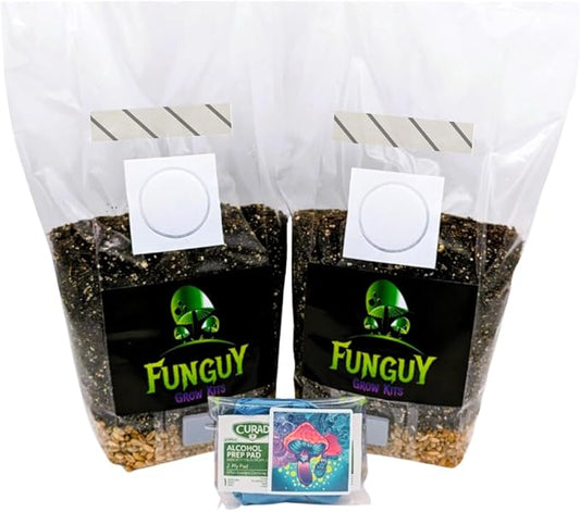 2- PACK All-in-One, Growing Kit in a bag, Mushroom Grow Bag with Sterilized Rye Grain and Dung Loving Substrate, Spores Not Included, So Easy It's Like Magic., Brown