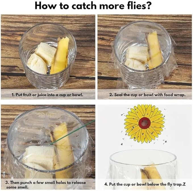 Window Fly Trap Fruit Fly Trap Indoor | Catch & Kill Houseflies, Flying Insects & Bugs | Non-Toxic Sticky Glue Traps | Beautiful Sunflower Design not only as a Fly Trap but Also a Decoration 20 Pack