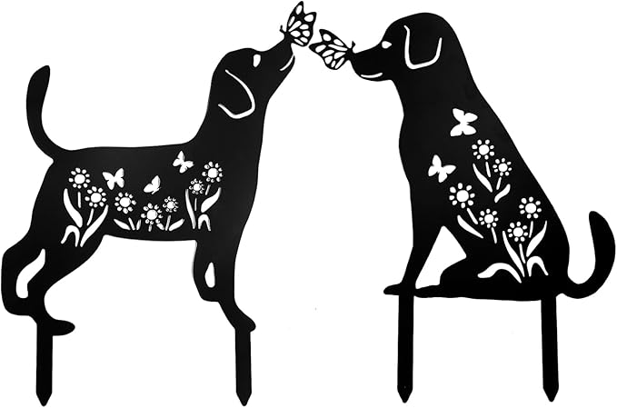 Decorative Garden Stakes - 2 Pack 15" Rust-Resistant Metal Dog Silhouette Outdoor Decor, Corten Steel Puppy Yard Art with Easy Installation for Gardens, Patios & Walkways (Black Lab Design)