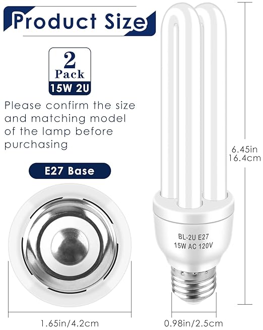 PACETAP E27 15W 2U Type Replacement Bulb, 2 Pack, Compatible with Most Models Indoor Outdoor Lamp