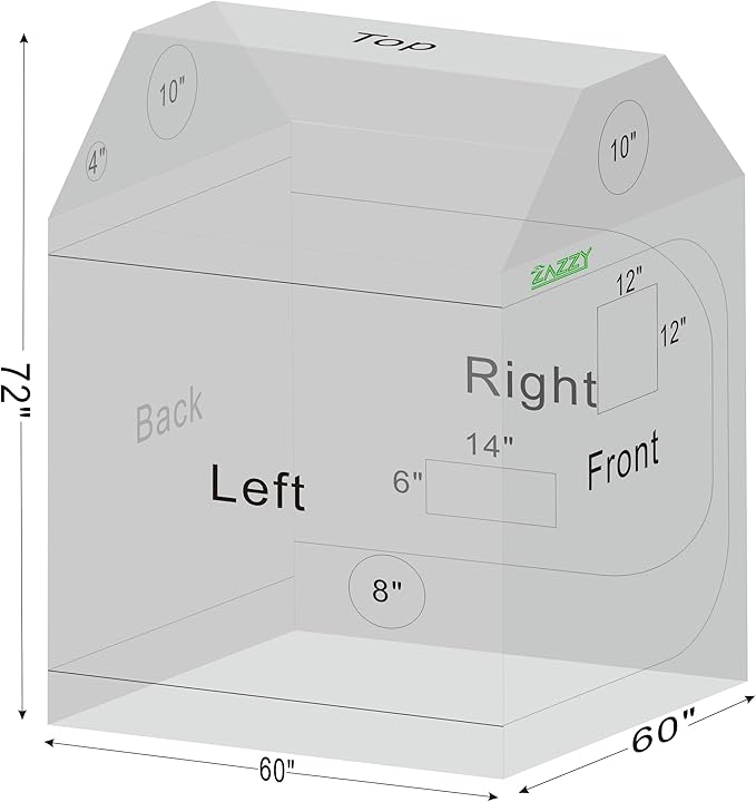 zazzy Grow Tent 60"x60"x72" Roof Cube Plant Grow Tents with Observation Window and Removable Floor Tray for Indoor Plant Growing Seedling 5x5