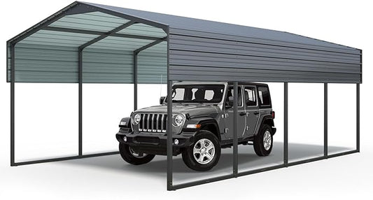 Outvita Heavy Duty Outdoor Carport Canopy, 12x20FT Metal Carport Kit with Galvanized Steel Roof, Garage Shelter for Cars, Boats, Pickup Trucks, Events, Party