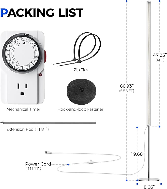 Barrina T1S Standing Grow Light for Indoor Plants with Timer, 65W 5000K High PPFD Tera Series Vertical Full Spectrum Grow Lights Adjustable Height 5FT-5.6FT, Foot Switch, Non-Glare Design, Silver
