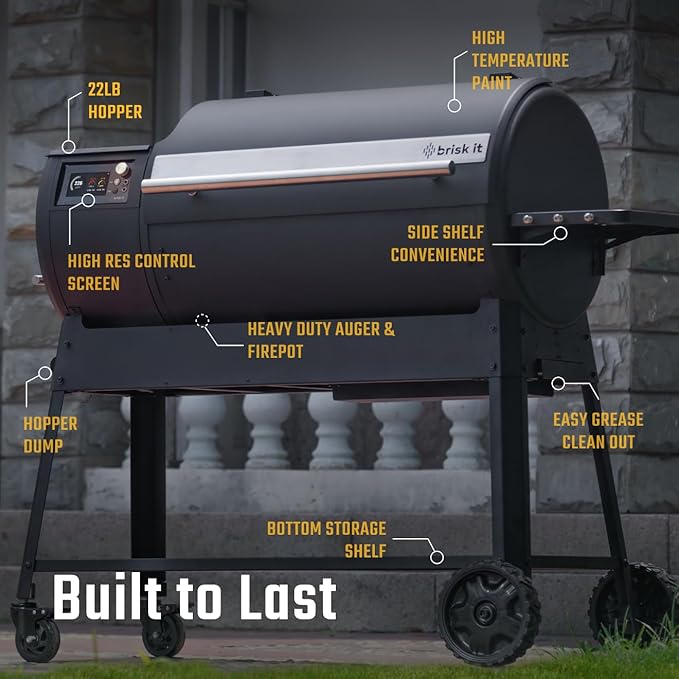 Brisk It Origin-940 Electric Wood Pellet Smoker Grill – A.I. Smart BBQ Grill with WiFi, 7-in-1 Outdoor Grill & Smoker, PID Controller (Up to 500°F), 940 sq.in Cooking Area, Meat Probe