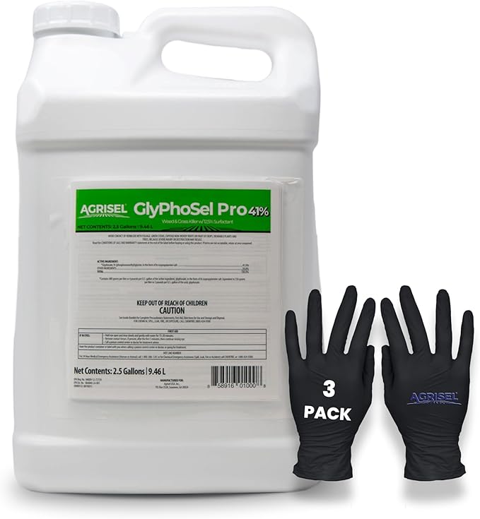 GlyPhoSel Pro Weed Killer, Tackles Hard-to-Kill Weeds, Low-Odor, Easy Mixing, Pet Safe, Includes 3-Pack of Agrisel Protective Gloves, 320 Ounces
