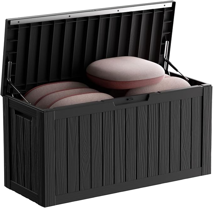 80 Gallon Outdoor Storage Box – Resin Deck Box with Lockable Lid, Waterproof Patio Furniture Storage for Tools, Garden & Yard Organization