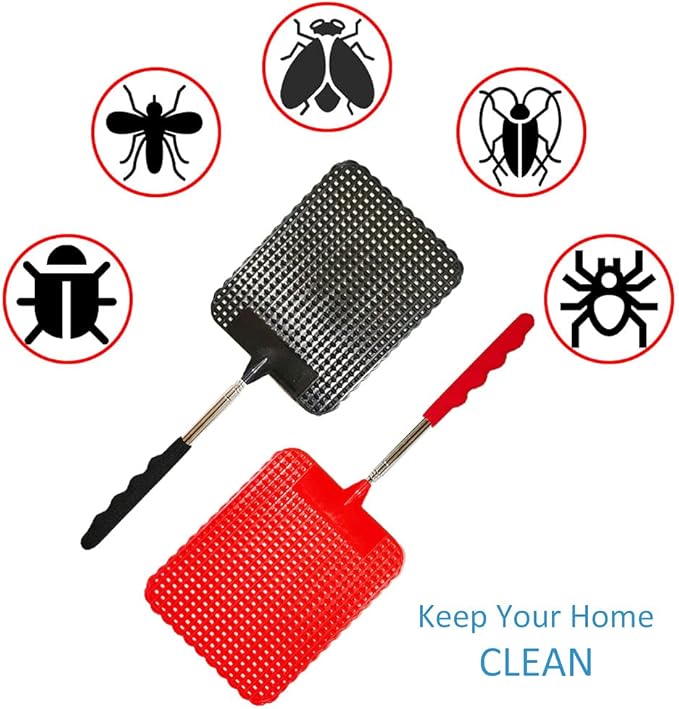 4Pcs Telescopic Fly Swatters, 29in Long Heavy Duty Retractable Manual Plastic Fly Swatter, Premium Extendable Flyswatter with Long Stainless Steel Pole, Pack of 3 Assorted Colors