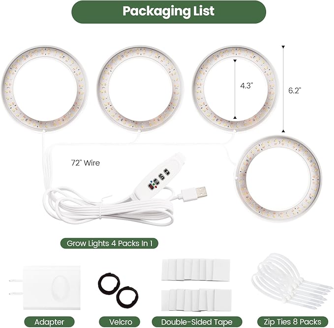 Mosthink 6.3" Ceiling Grow Lights for Indoor Plants, 288 LEDs Plant Light Full Spectrum, Under Cabinet Growing Lamp with Auto Timer, 10 Dimmable Levels, 3 Modes with Transparent Cover,Corded