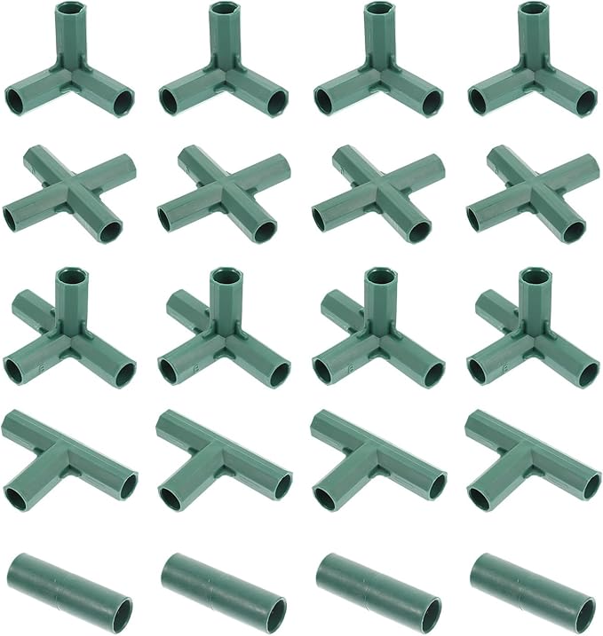 Yardwe 20Pcs Greenhouse Frame Connector, 5 Types Gardening Frame Pipe Fitting Plastic Joint Connectors for Stable Plant Support and Greenhouse Construction, 16mm