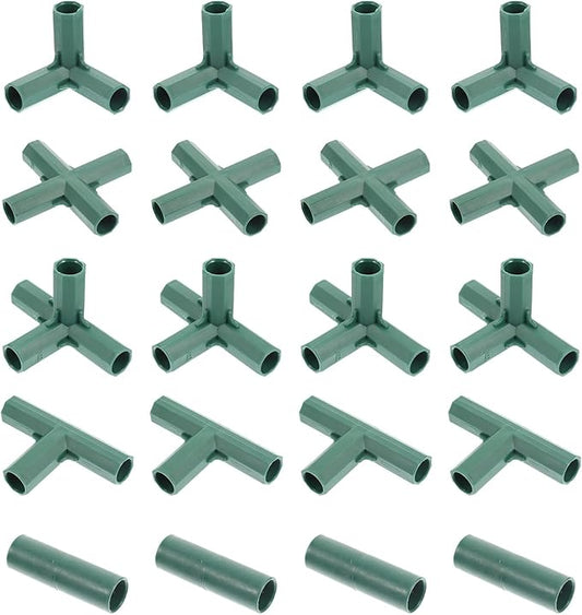 Yardwe 20Pcs Greenhouse Frame Connector, 5 Types Gardening Frame Pipe Fitting Plastic Joint Connectors for Stable Plant Support and Greenhouse Construction, 16mm