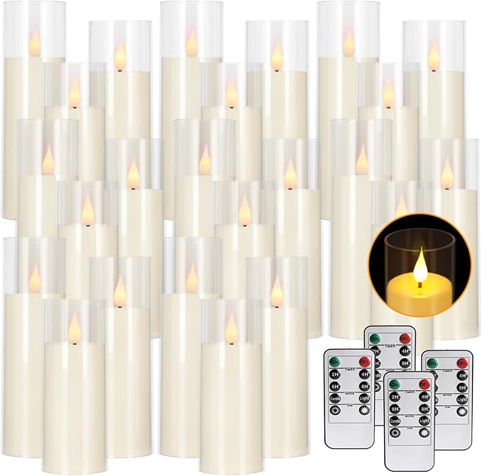24-Pack A-Series Acrylic LED Flameless Candles with Remote Control - Perfect for Families, Parties, and Special Occasions