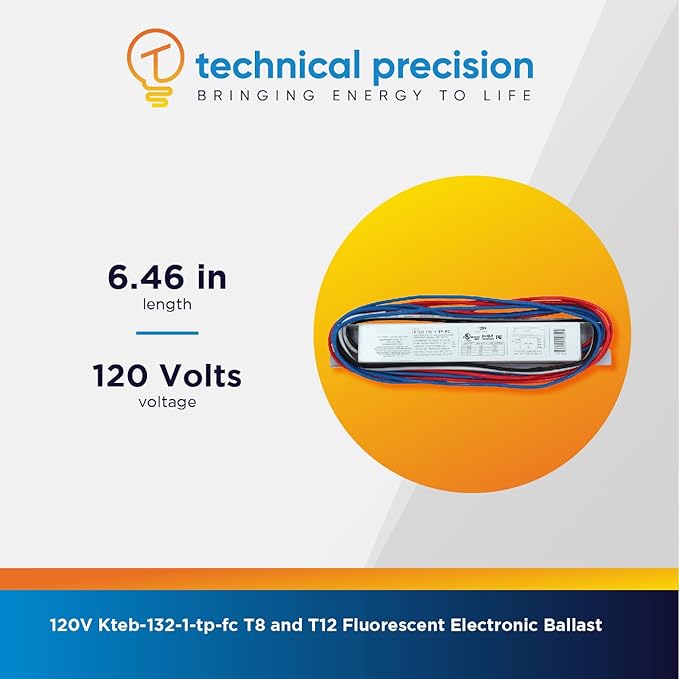 Technical Precision Replacement Ballast for Keystone Technologies Kteb-132-1-tp-fc 120V Electronic Ballast for T8 and T12 Fluorescent Fixtures - Operates 1 Lamp - 1 Pack