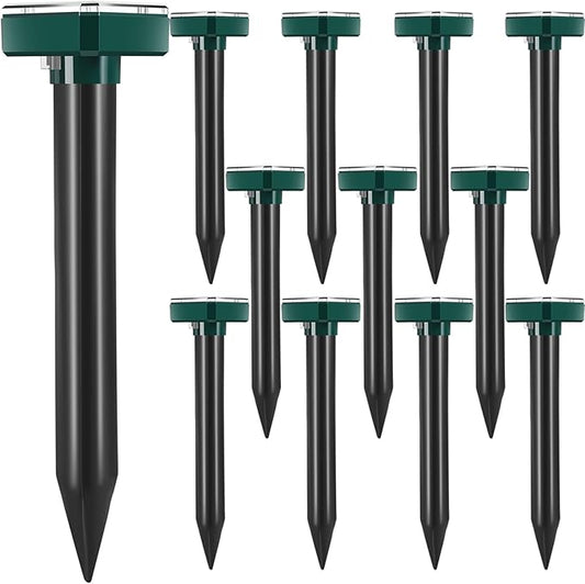 12 Pcs Mole Repellent for Lawns Solar Powered Mole Repeller Ultrasonic Gopher Repellent Waterproof Outdoor Snake Stakes Spikes for Yard Garden Gophers Groundhogs Voles Rodent (Small)
