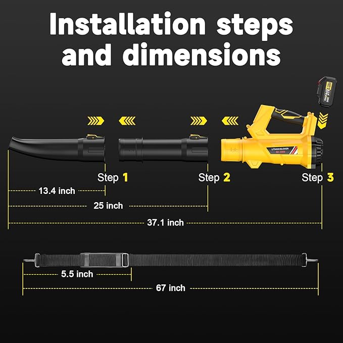 Leaf Blower Cordless with Shoulder Strap, Electric Leaf Blower with 5.2Ah Battery & Charger, Digital Display, Handheld Blower for Lawn Care, Yard, Blowing Leaves, Dust, Snow, Gifts for Men