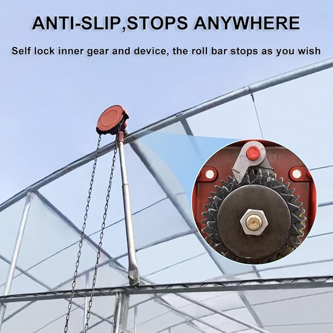 UYGALAXY Manual Winch Greenhouse Film Roll Up Roof Unit for Ventilation ﻿Agricultural Manual Film Coiler Device Side Top Film Coiling Rolling Blinds Machine(13ft Circumference Chain)