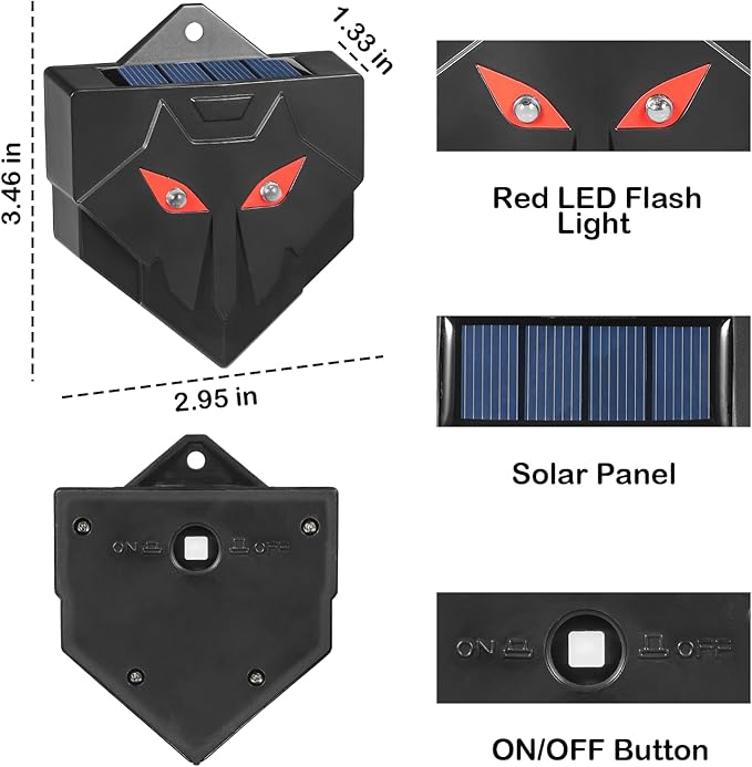 Solar Nocturnal Animal Repellent Outdoor 4 Pack Predator Eyes Coyote Deterrent Skunk Repellent for Yard with Red LED Lights for Deer Fox Raccoon Animal Repeller Device for Chicken Coop Farm Garden (4)