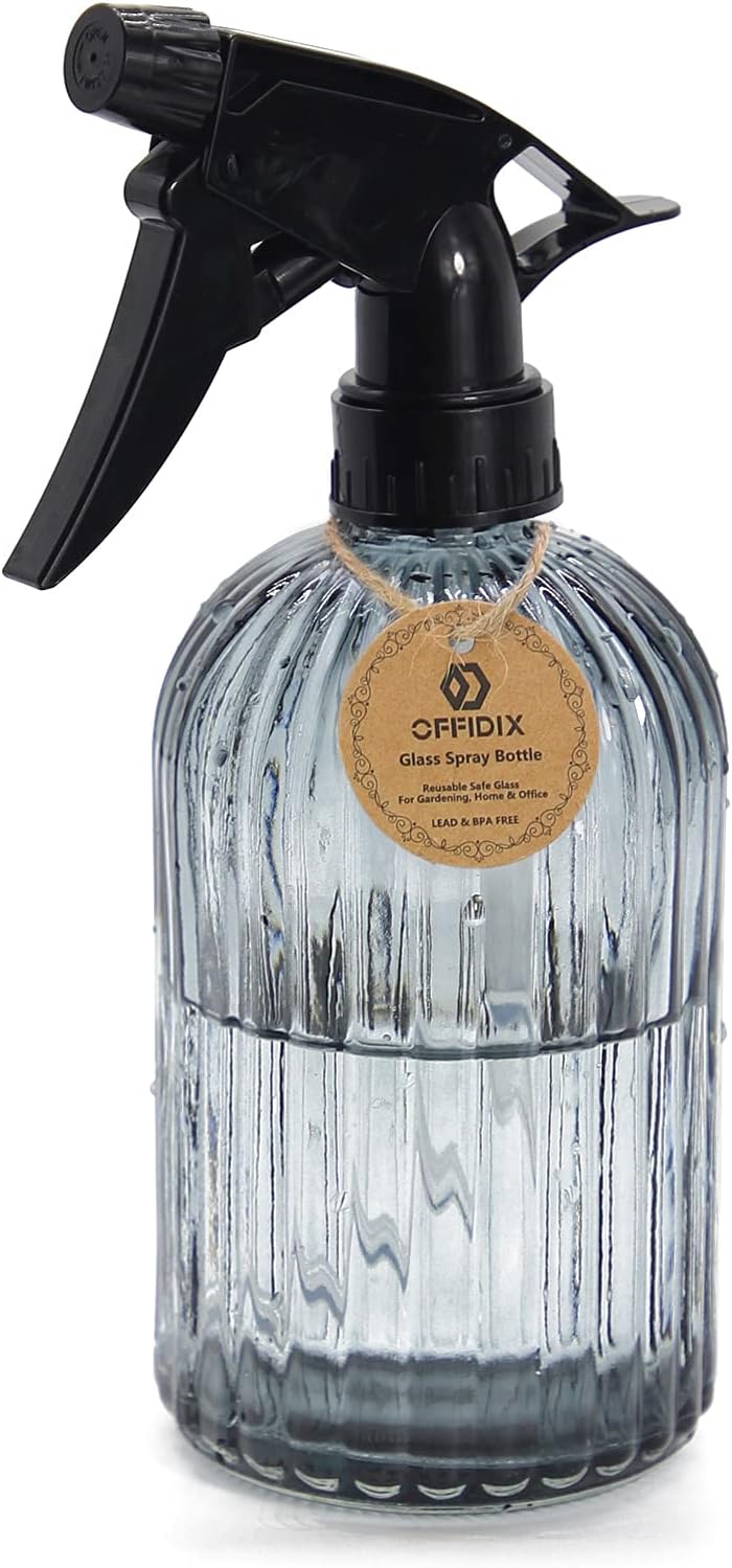 OFFIDIX Glass Spray Bottle, Garden Plants Indoor Plant Mister with Adjustable Nozzle, 0.4L/13.5oz Pressure Watering Can Handheld Spray Bottle for Outdoor Indoor Plants and Cleaning Work (Gray)