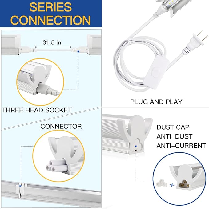 T5 Grow Lights 2 Pack, 1.4Ft 5000K White Full Spectrum LED Plant Growing Lamp Strips for Indoor Plants, Seeds Starting, Succulents, High PPFD with V-Shaped Reflector