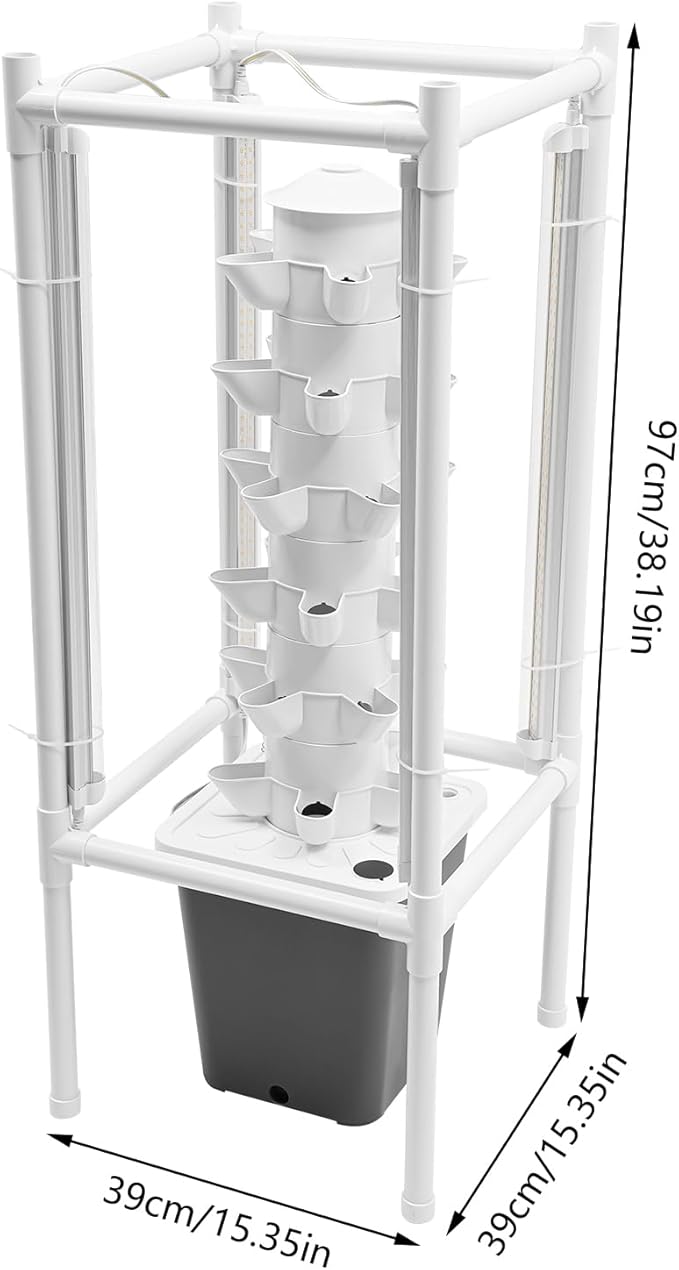 Hydroponics Growing System Kit, 6 Layers 30 Holes Indoor Gardening System Vertical Planter Germination Kit w/Water Pump, Hydroponic Natural Balanced Tower System for Chilies, Mint (Gray)