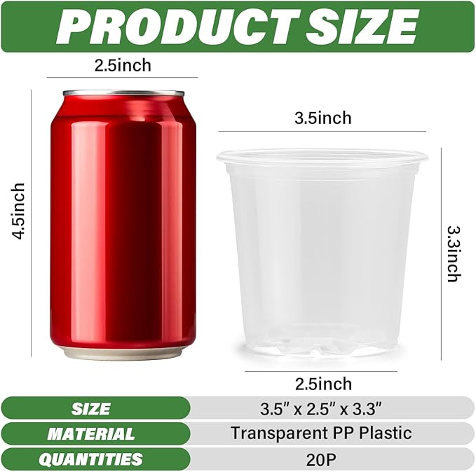 3.5" Clear Seeding Pots 20 Pack Round for Seeds Starter Pot, Seeds Germination Transparent Nursery Pots with Drainage Holes (Clear,3.5Inch,20PCS)