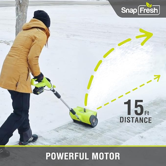 SnapFresh 20V Cordless Snow Shovel, 12” Electric Snow Thrower Kit w/Adjustable Handle & Directional Plate, Lightweight Battery-Powered Snow Blower for Driveway, 4.0Ah Battery & Fast Charger Included