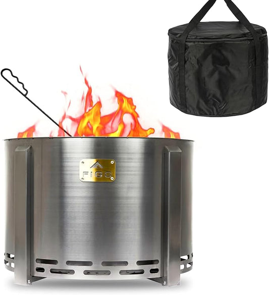 Smokeless Firepit - 18 Inch - Stainless Steel Fire Pit - Wood Fire Pits for Outside with Stand, Removable Ash Rake, Fire Poker & Fire Pit Cover - Smokeless Firepit for Outside, Bonfire, BBQ, Backyard