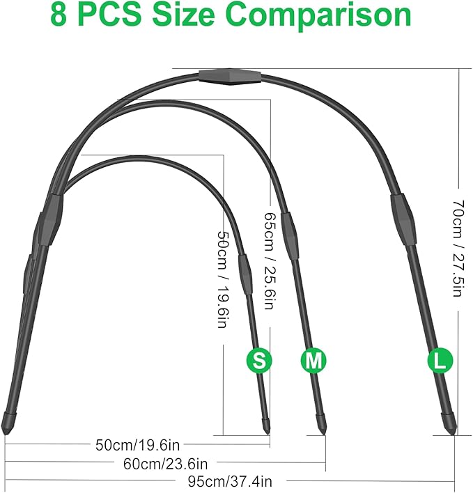 FOTMISHU 8pcs Garden Hoops for Raised Beds, 37.4"x 27.5" Greenhouse Hoops for Row Cover Garden Netting, Rust-Free Garden Tunnel, Reuseable Gardening Supplies for Plants (8pcs L- 37.4"x 27.5")