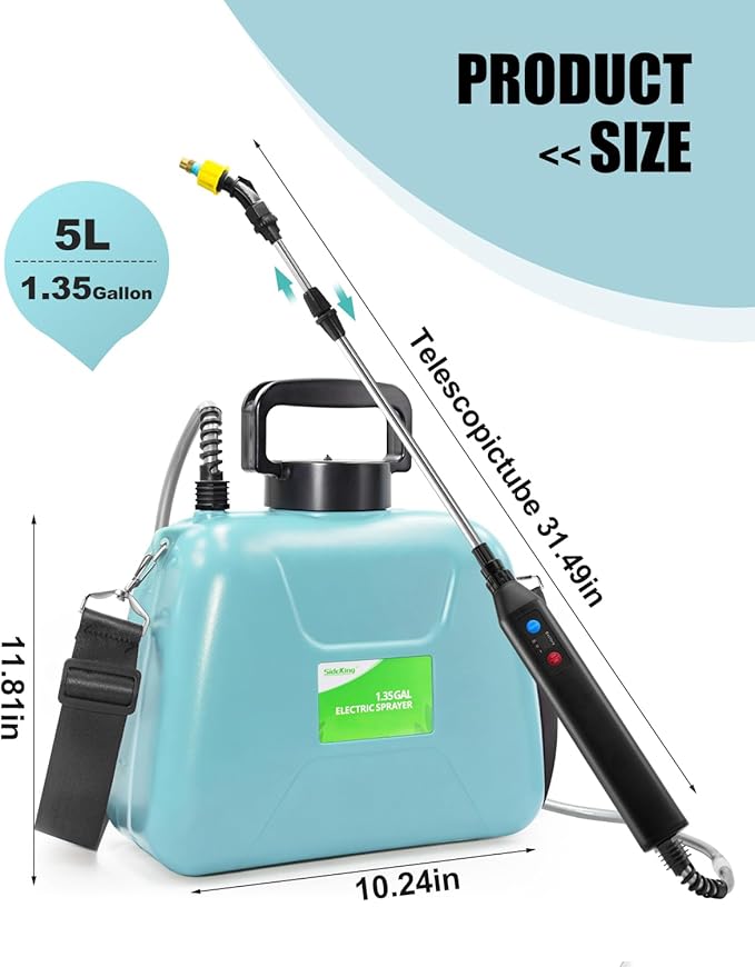 Battery Powered Sprayer 1.3 Gallon, Lightweight Electric Garden Sprayers in Lawn and Garden, 3 Mode Automatic Cordless Weed Sprayer for Yard, Pesticide, Watering, Cleaning