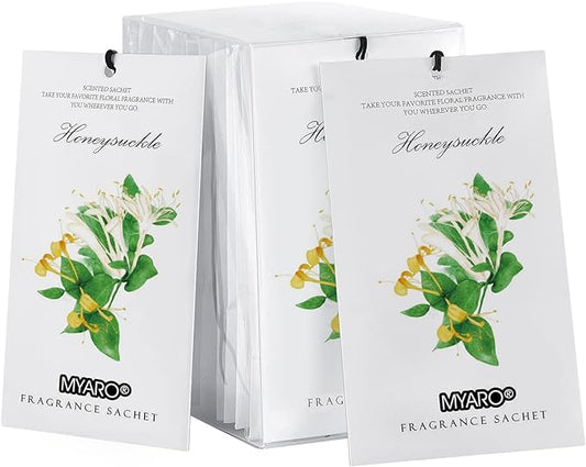 MYARO 12 Packs Honeysuckle Scented Sachets for Drawer and Closet, Long-Lasting Sachets Bags Air Freshener, Fresh Scents Potpourri Bags Home Fragrance for Lover