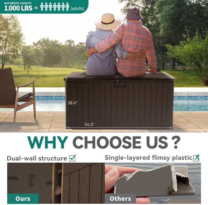 YITAHOME XL 150 Gallon Large Deck Box,Outdoor Storage for Patio Furniture Cushions,Garden Tools,Waterproof,Lockable (Black)