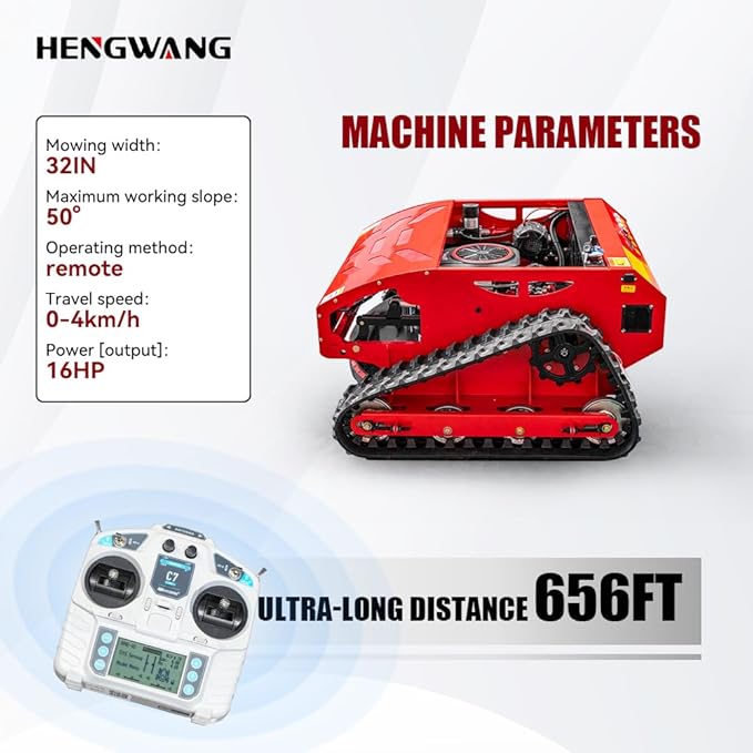 Remote Control Lawn Mower 16HP 50° Climbing Adjustable Mowing Height Track Drive All Terrain Grass Cutter Yard Mower (HW 452 80L)