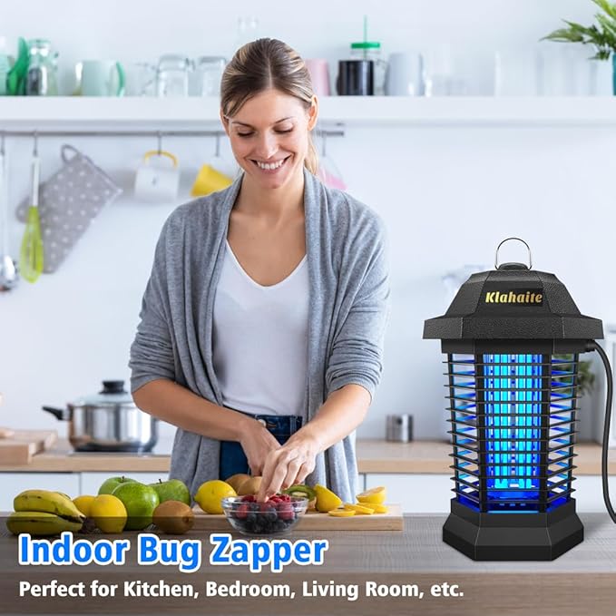 Klahaite Bug Zapper Outdoor, Electric Mosquito Zapper, Fly Zapper Indoor Fly Traps, Mosquito Repellent Outdoor Patio and Backyard Covers 1/2 Acre, 3 Prong Plug, 4200V, ABS Fireproof Plastic Outer