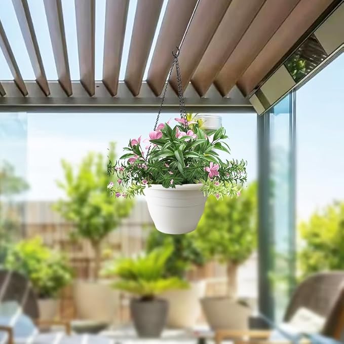 Plant Pots Set of 5, 10" Outside Diameter Flower Pots, 8.5" Inner Diameter Plant Planters with Drainage Hole, Durable Garden Pots Perfect for Indoor & Outdoor Plant Planting, Decor, White