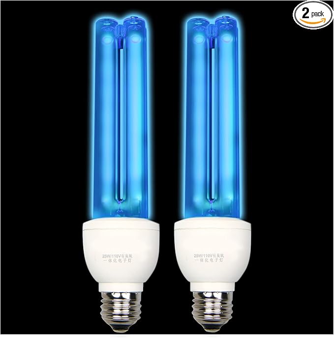 BAIMNOCM 2 Pack UV Light Bulb with Ozone 25 Watt UVC Bulb 185nm/254nm E26 2 Count