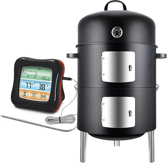 Realcook Vertical Charcoal Smoker Grill: Premium Meat BBQ Smokers with Thermometer - Charcoal Barbecue Grill Combo for Patio Backyard Grilling Outdoor Cooking Tailgating