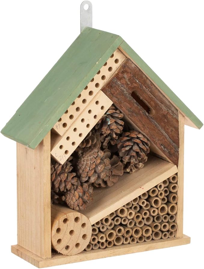 Wooden Multi Habitat Insect House Outdoor Garden Decorative Wooden Insect Hotels for Bee, Butterfly and Beetle Tree of Life Light Green Bee House
