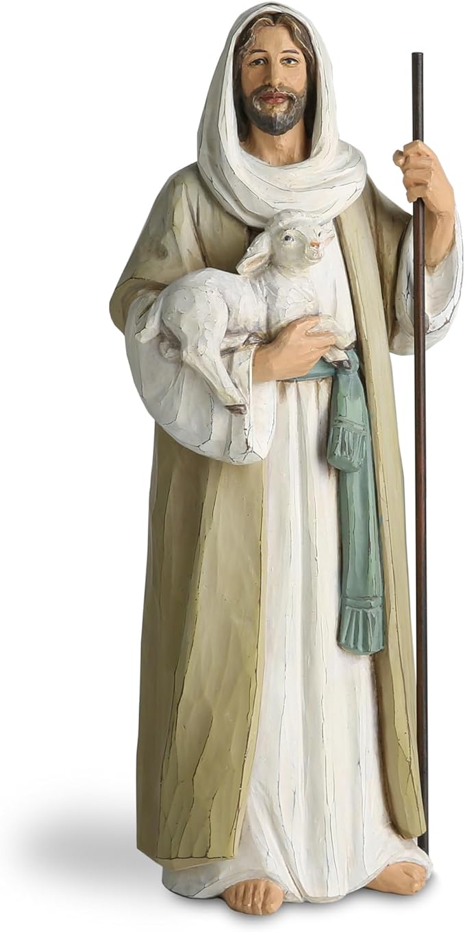 Good Shepherd Statue Jesus Holding Lamb 9.5inch Religious Modern Home Decor Figurine Indoor Tabletop Religious Gift