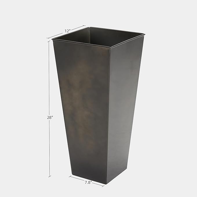 KOL 28''H. Tall Galvanized Steel Glazed Planter with Insert, Set of 2, Planter Pots for Indoor & Outdoor Use, Decorative Flower Plant Pots with Drainage Hole for Front Porch, Patio, Deck - Black