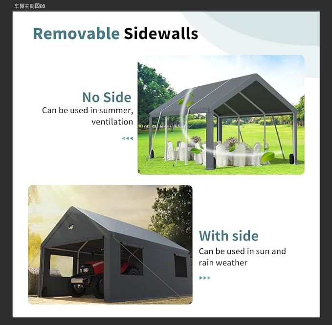 10x20FT Heavy Duty Carport Canopy,Extra Large Portable Car Tent Garage with Roll-up Windows and All-Season Tarp Cover,Removable Roof&Side Walls for Car,SUV,Boats&Truck Shelter Logic Storage