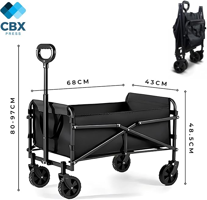 Heavy-Duty Collapsible Cart with Wheels – 220 lbs Capacity, Foldable Utility Cart for Camping, Beach, Sports, Garden & Grocery Use