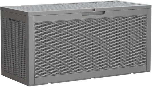 Devoko 95 Gallon Deck Box Large Resin Outdoor Storage Box, Waterproof and UV Resistant Lockable for Outdoor and Patio, Large Storage Cabinet for Patio Furniture, Garden Tools and Pool Supplies, Grey