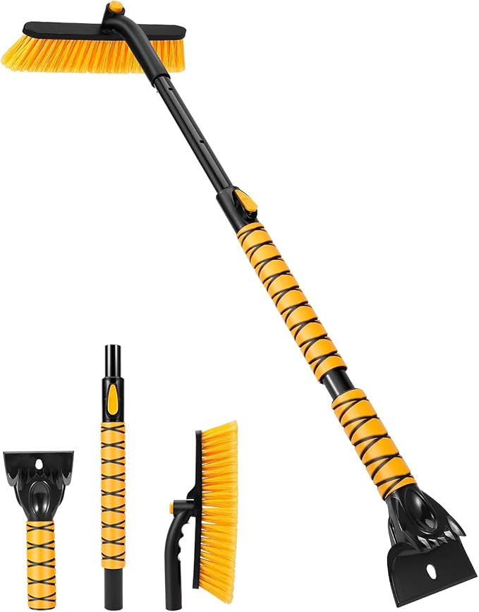 44.5" Ice Scraper for Car Windshield, Extendable Snow Brush with 270° Pivoting Brush Head and Foam Grip for Car Auto Truck SUV
