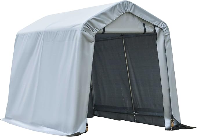 Outsunny 6' x 8' Carport Portable Garage, Heavy Duty Storage Tent, Patio Storage Shelter w/Anti-UV PE Cover and Double Zipper Doors, for Motorcycle Bike Garden Tools, Light Gray