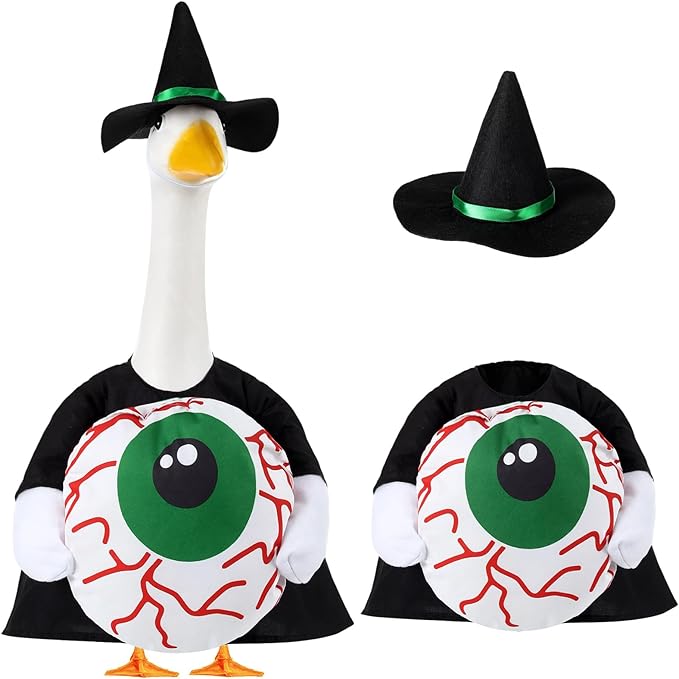 Sanwuta 1 Set Halloween Porch Goose Outfit Eyeball Pillow Design with Hat for 23" Lawn Cement Goose Porch Geese Clothes Costume for Halloween Garden Patio Yard Outdoor Decorations