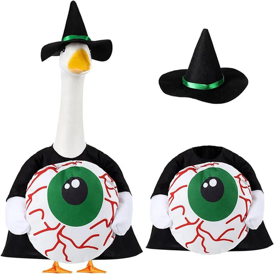 Sanwuta 1 Set Halloween Porch Goose Outfit Eyeball Pillow Design with Hat for 23" Lawn Cement Goose Porch Geese Clothes Costume for Halloween Garden Patio Yard Outdoor Decorations