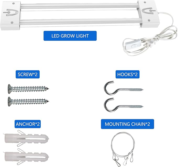 LED Grow Lights 16W Full Spectrum Integrated Growing Lamp Lighting Fixtures with High PPFD for Greenhouse Hydroponic Indoor Plant Seedling Veg and Flower